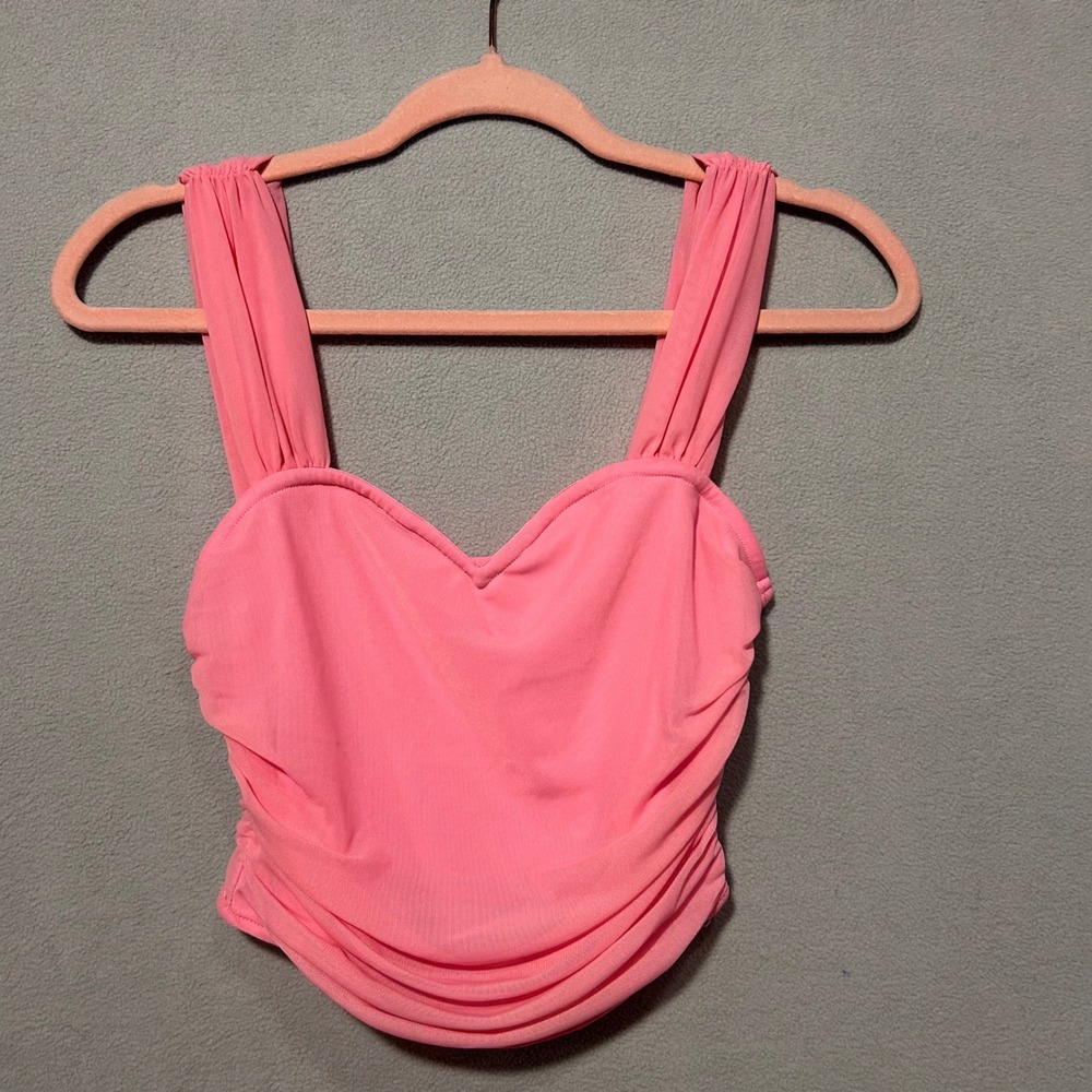 Pink Ruched Crop Tank Top Sweetheart Neckline Womens‎ Size Small Mesh Mermaid